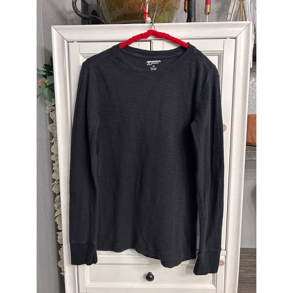 Black Waffle Knit Thermal Long Sleeve Shirt XSMALL Winter Fall Cabincore